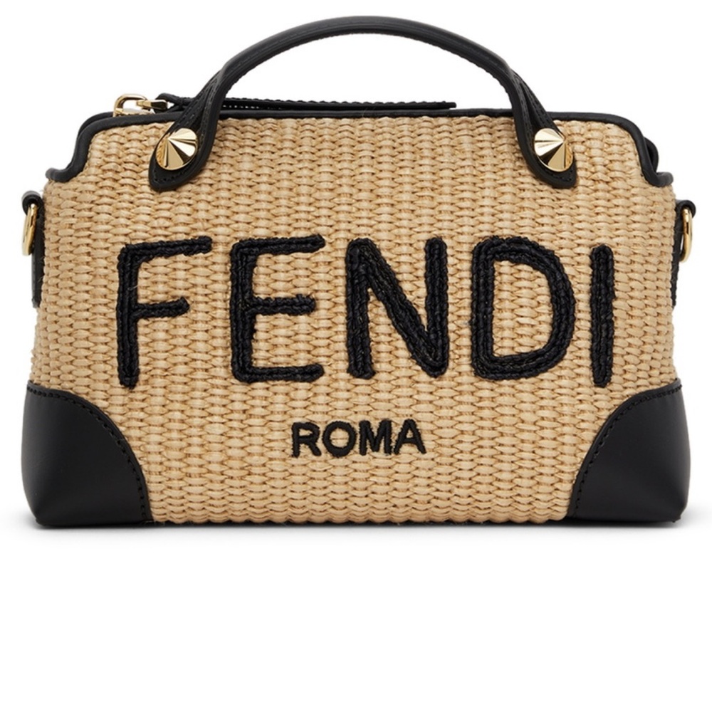 Fendi Beige & Black Mini 'By The Way' Straw Bag